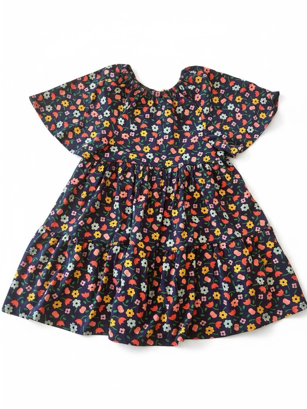 Hanna Andersson Navy Floral Tiered Dress with Multicolor Blossoms